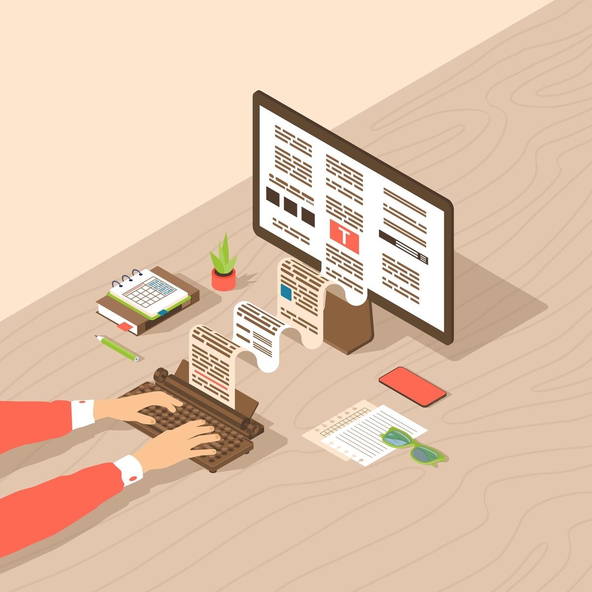 Content marketing and copywriting isometric concept icons set