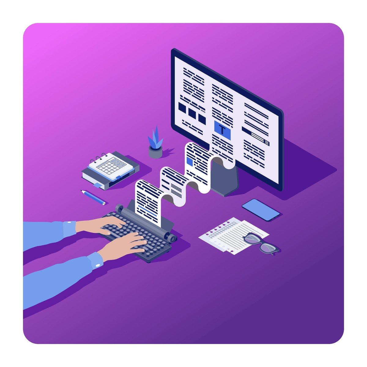 Content marketing & copywriting isometric concept icons set