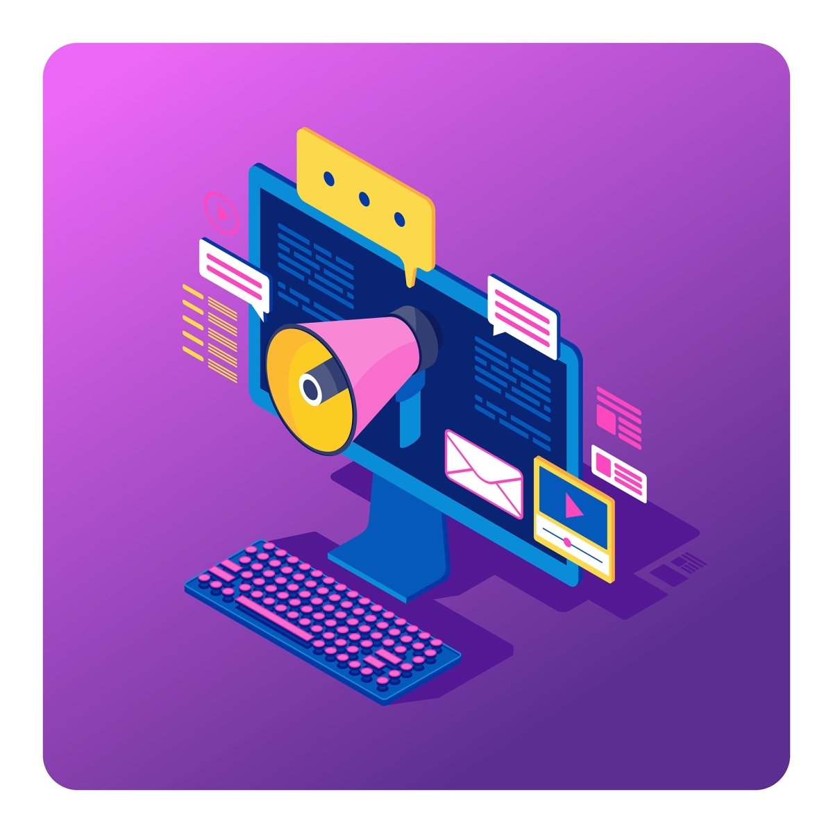 Content marketing & copywriting isometric concept icons set