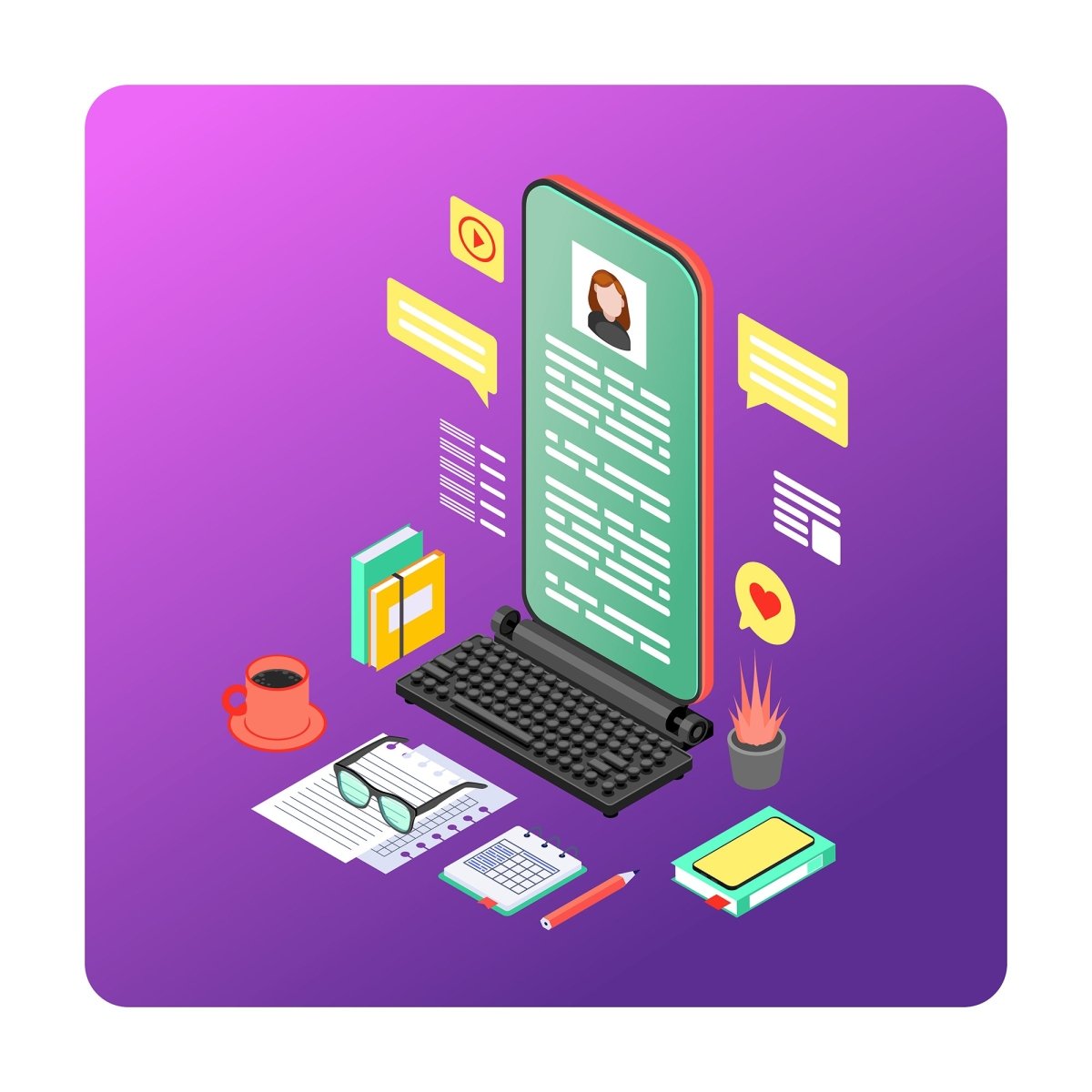Content marketing & copywriting isometric concept icons set