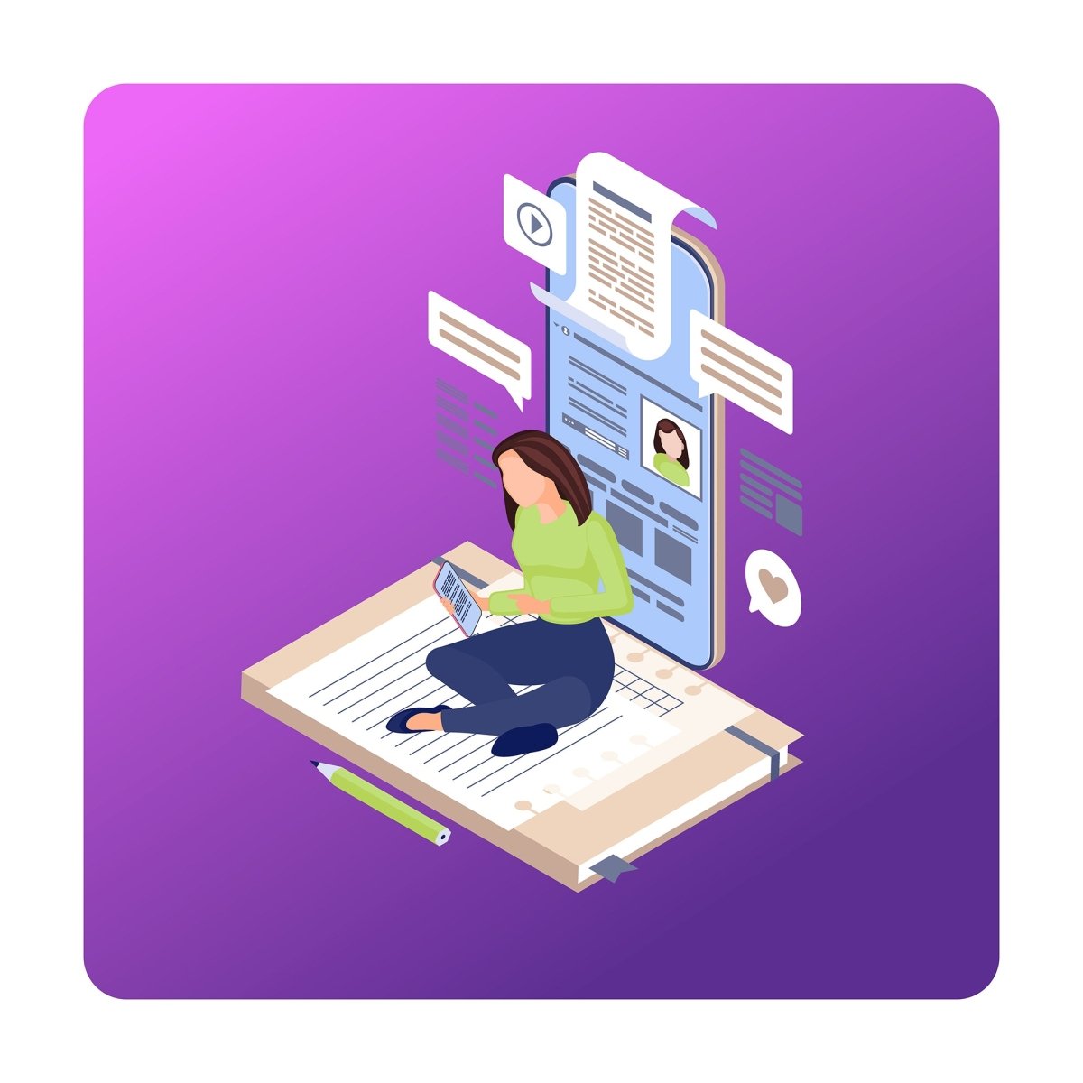 Content marketing & copywriting isometric concept icons set