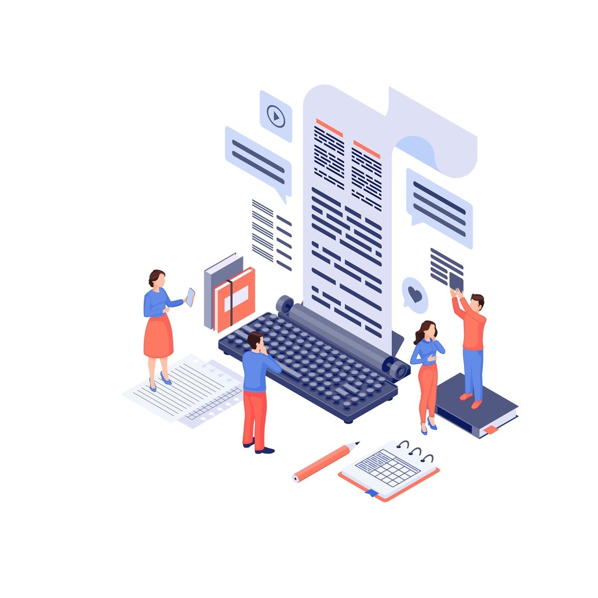 Content marketing & copywriting isometric concept vector icons set