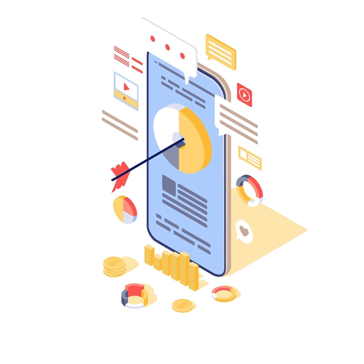 Content marketing & copywriting isometric concept vector icons set