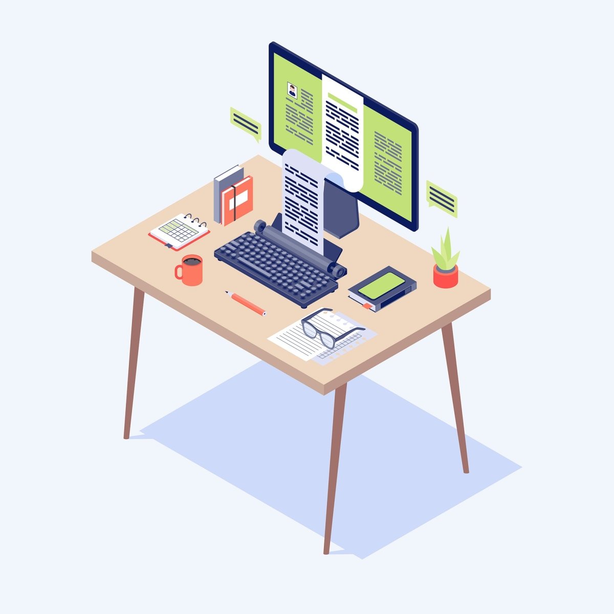 Content marketing & copywriting isometric concept vector icons set