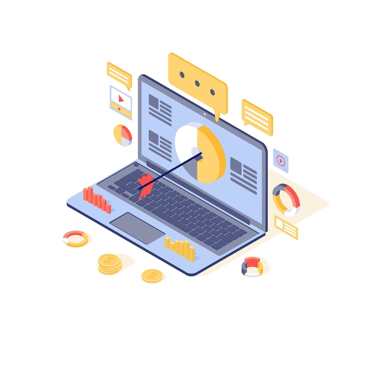 Content marketing & copywriting isometric concept vector icons set