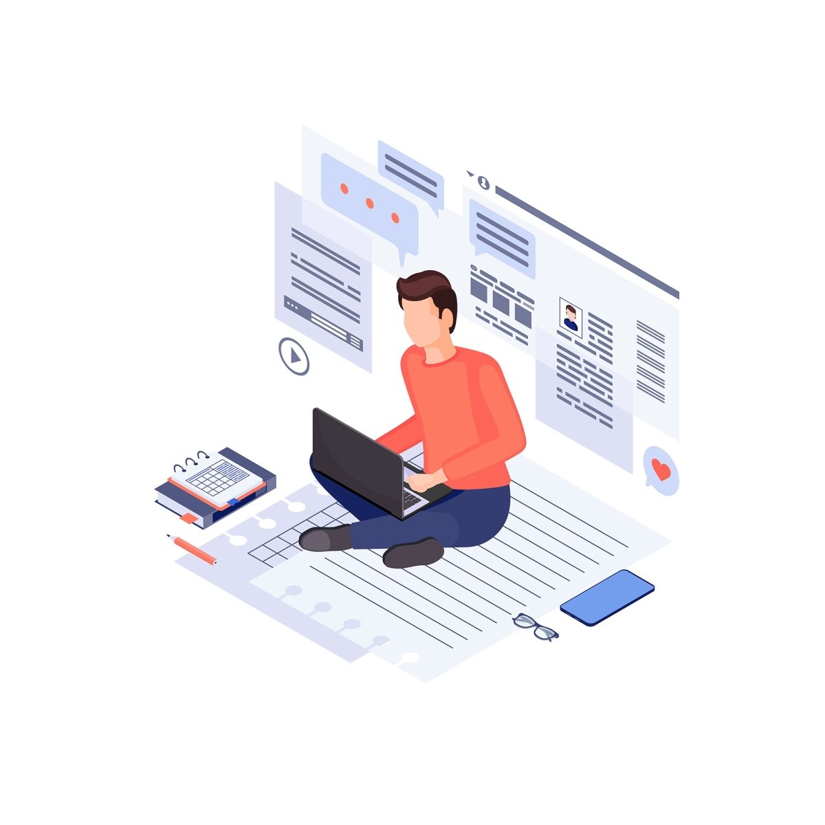 Content marketing & copywriting isometric concept vector icons set