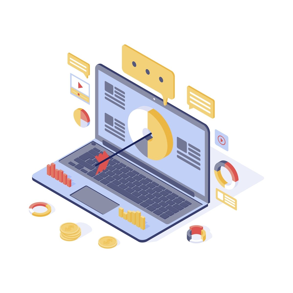 Content marketing & copywriting isometric concept vector icons set