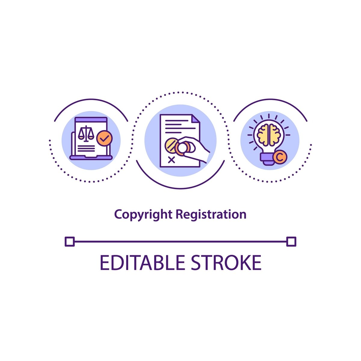 Copyright law concept icons set