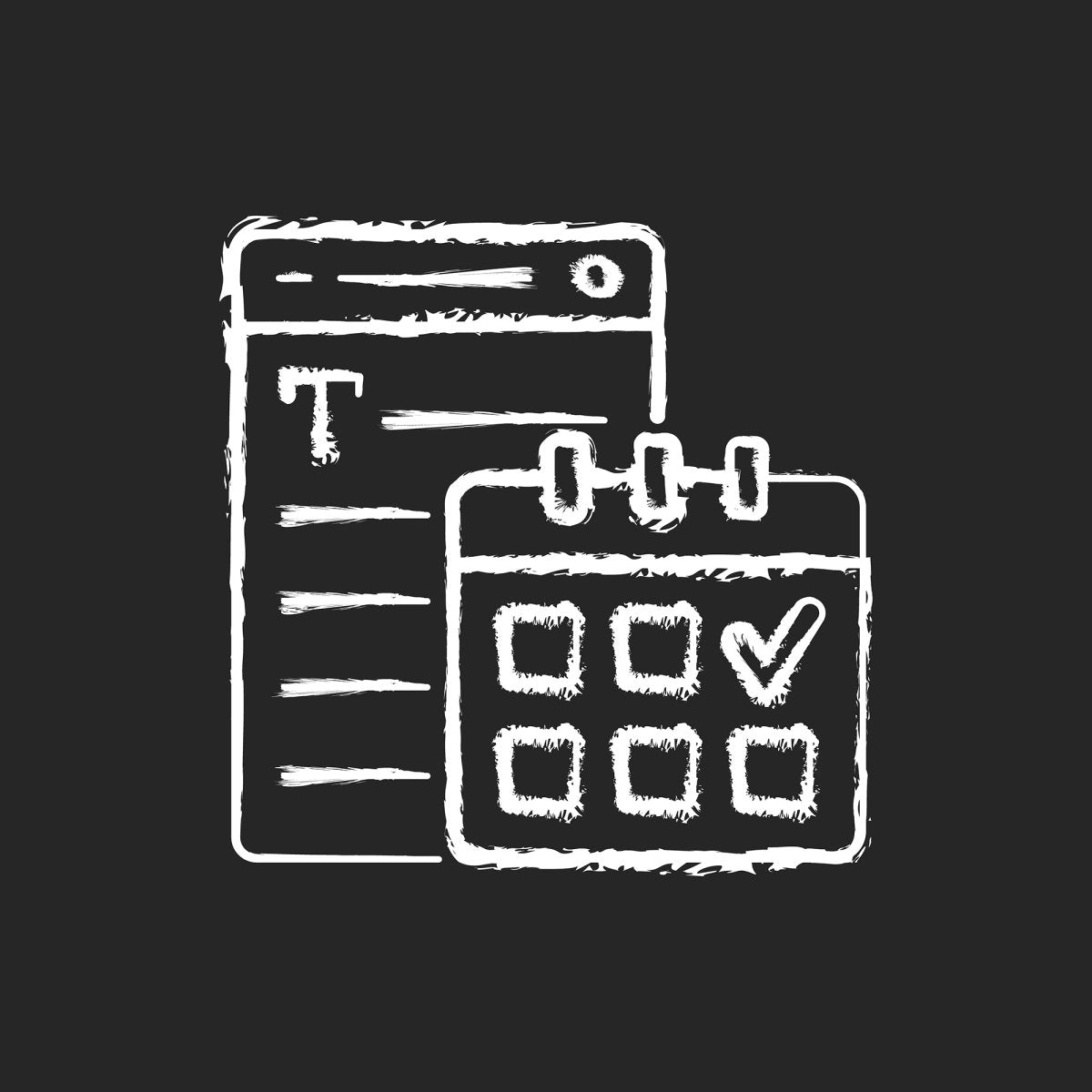 Copywriting chalk white icons set on black background
