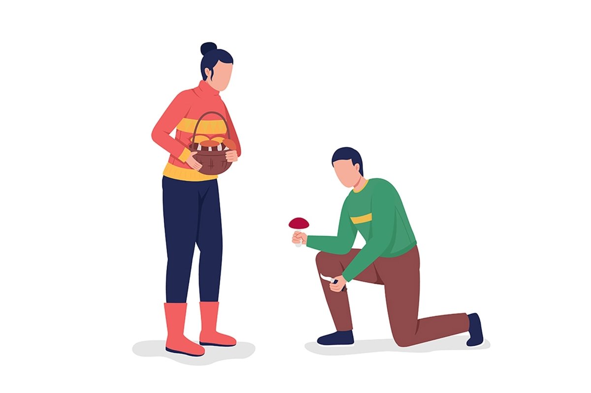 Couple camping in autumn flat color vector illustration set