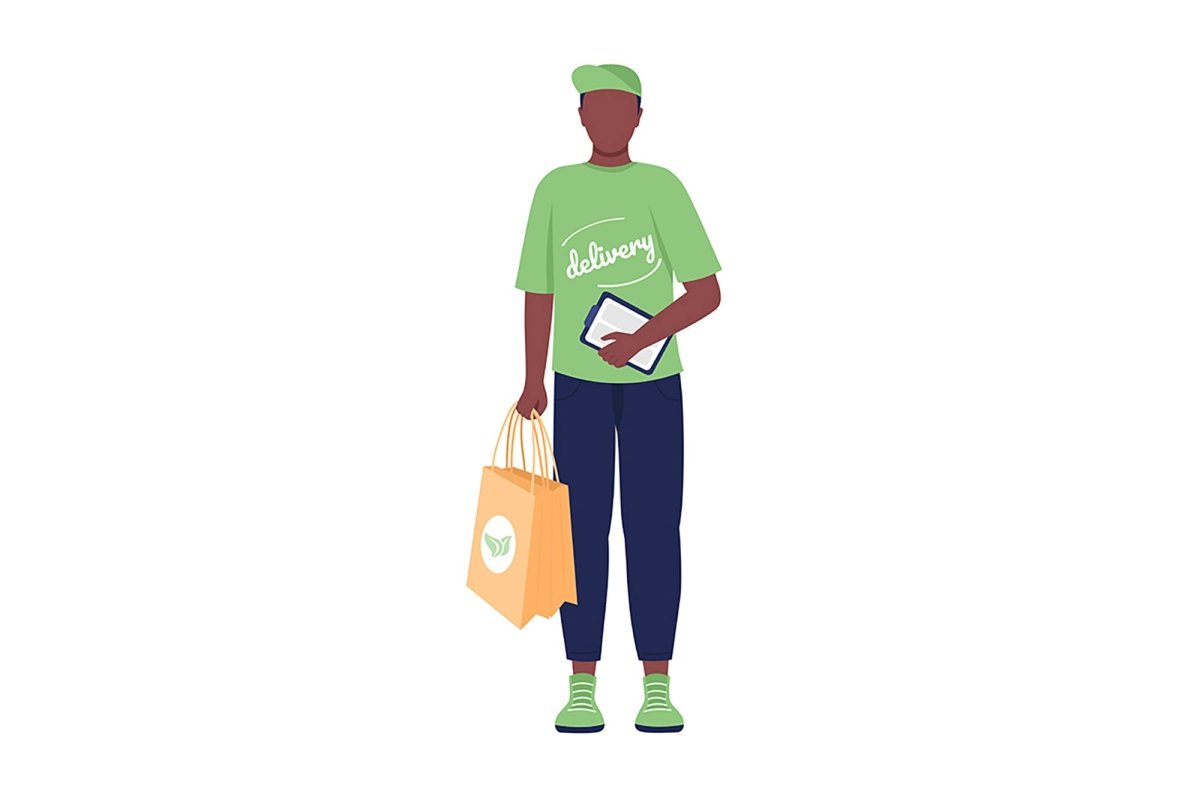 Courier from eco delivery semi flat color vector character set