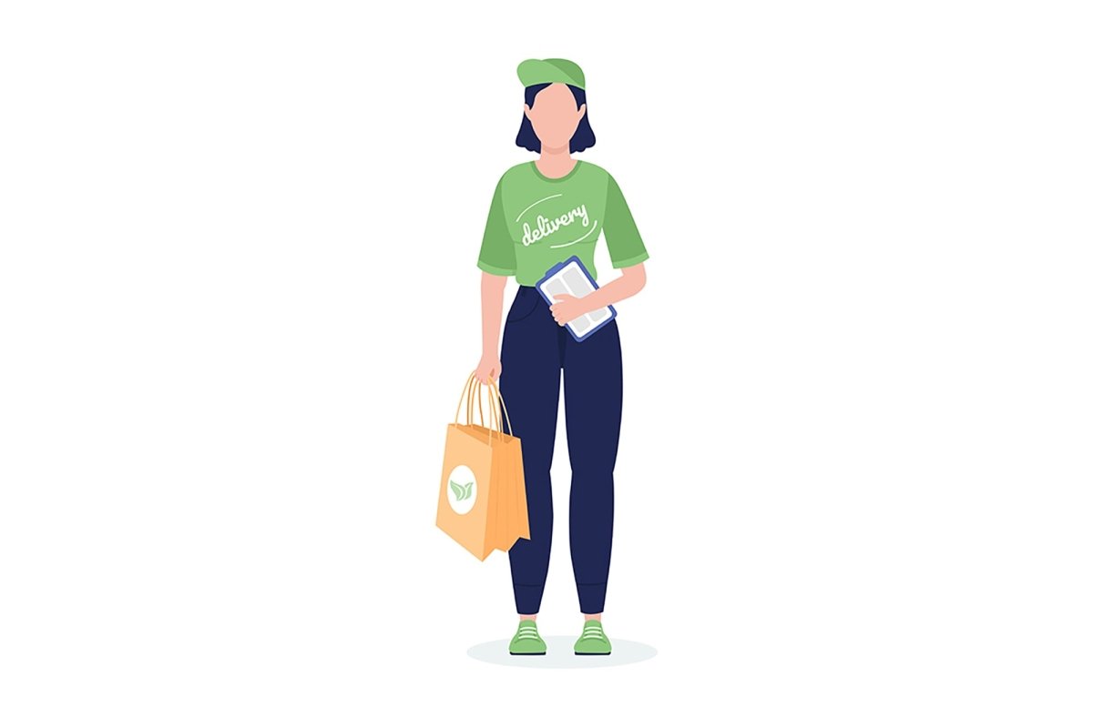 Courier from eco delivery semi flat color vector character set
