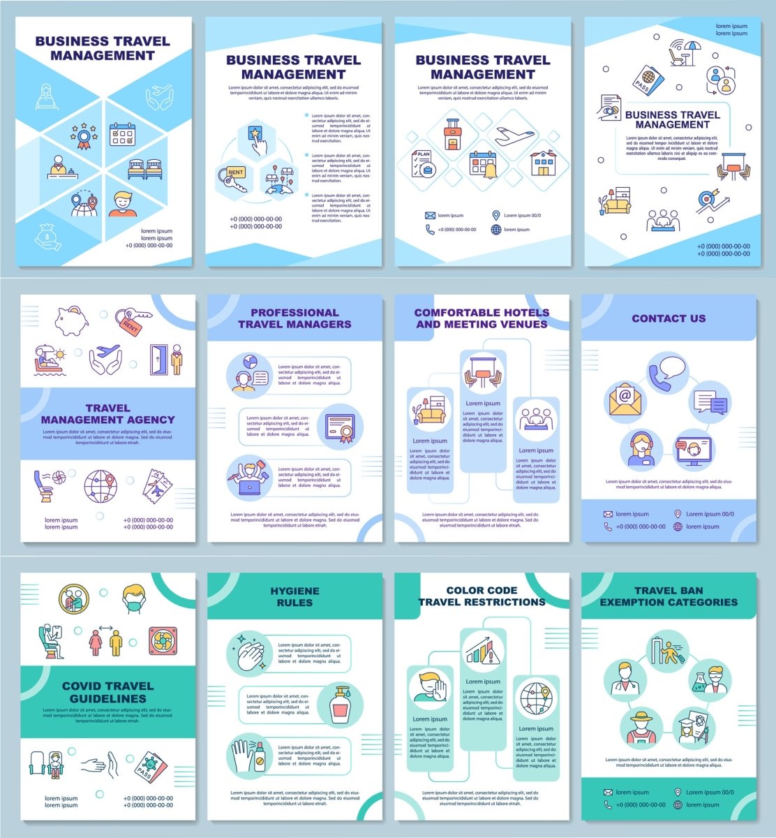 Covid travel guidelines brochure template set