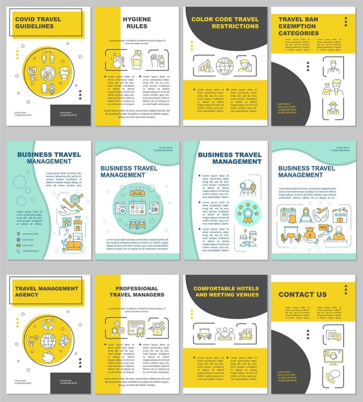 Covid travel guidelines brochure template set