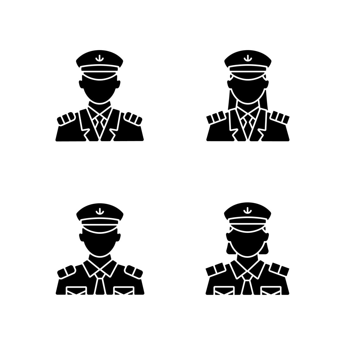 Cruise and hotel staff black glyph icons set on white space