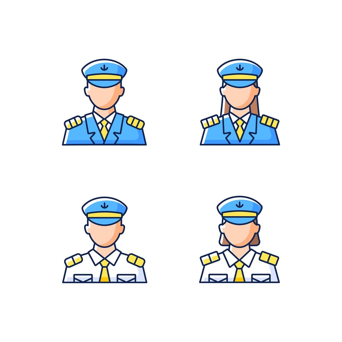 Cruise and hotel staff RGB color icons set