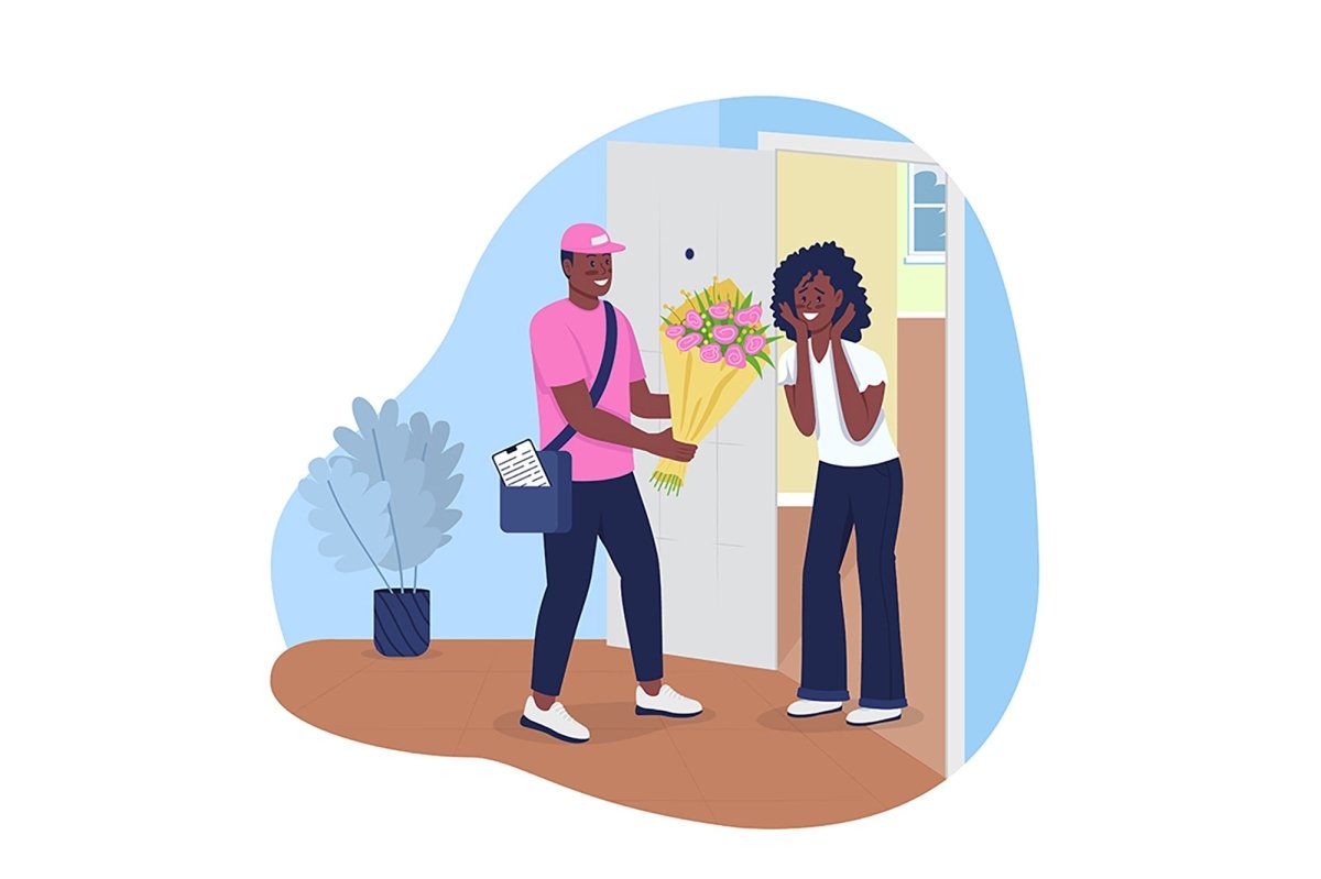 Delivering flowers 2D vector isolated illustration set