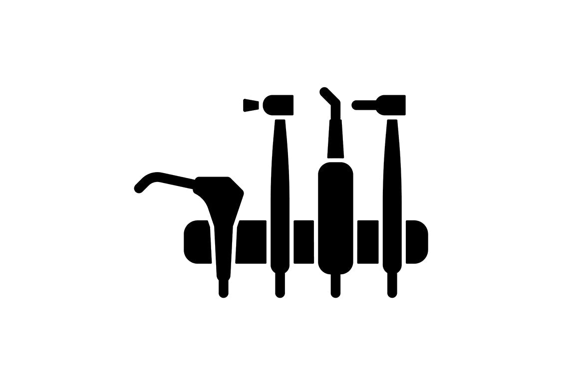Dentistry tools and materials black glyph icons set on white space