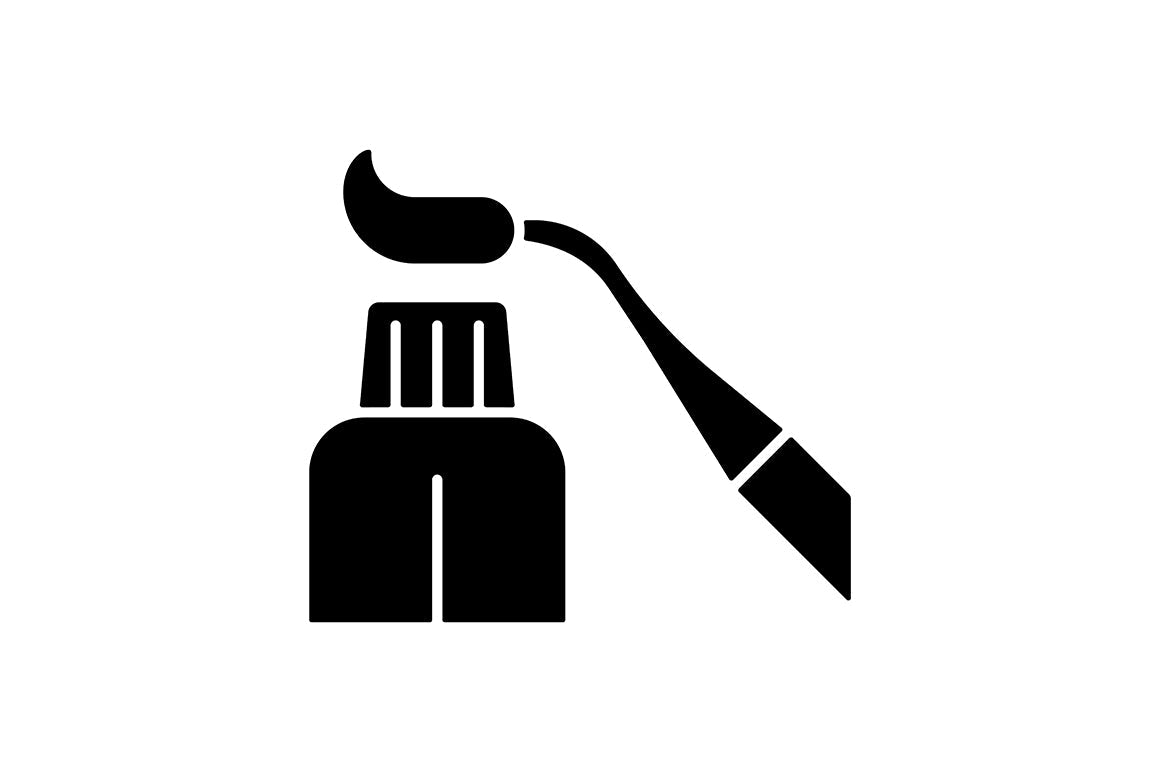 Dentistry tools and materials black glyph icons set on white space