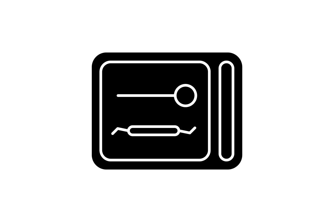 Dentistry tools and materials black glyph icons set on white space