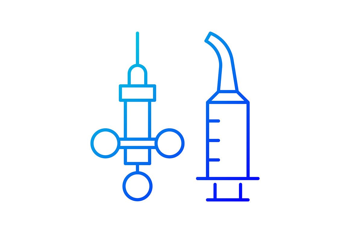 Dentistry tools and materials gradient icons set for dark and light mode