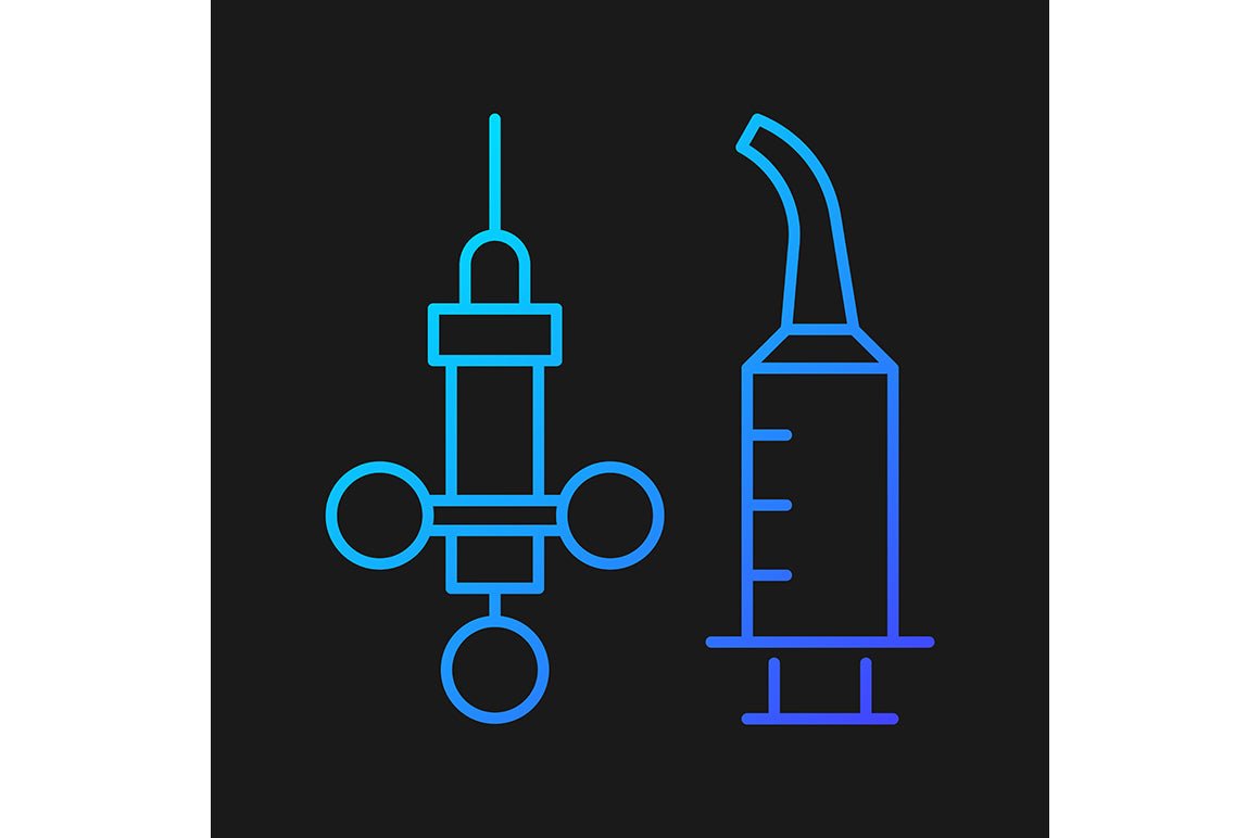 Dentistry tools and materials gradient icons set for dark and light mode