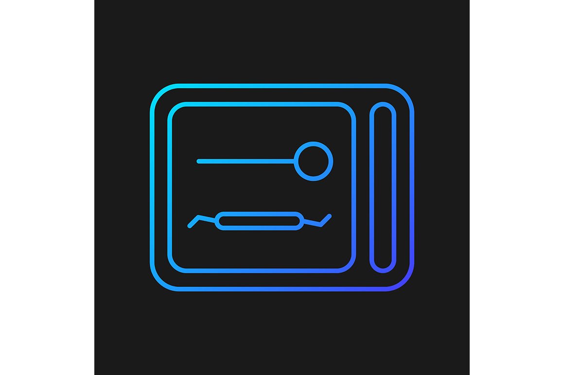 Dentistry tools and materials gradient icons set for dark and light mode