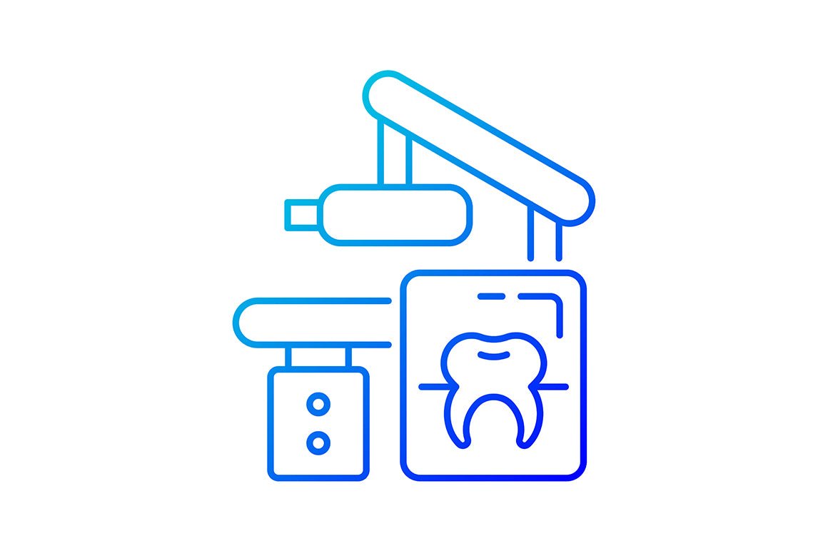 Dentistry tools and materials gradient icons set for dark and light mode