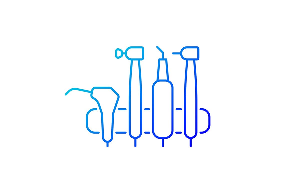 Dentistry tools and materials gradient icons set for dark and light mode