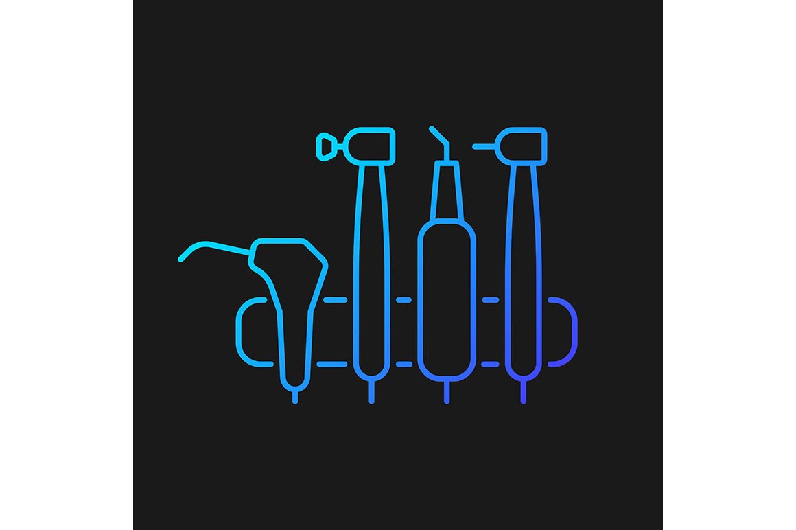 Dentistry tools and materials gradient icons set for dark and light mode