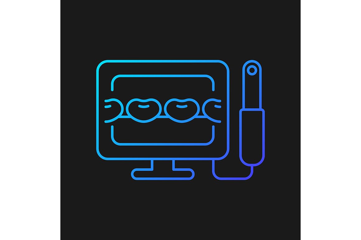 Dentistry tools and materials gradient icons set for dark and light mode