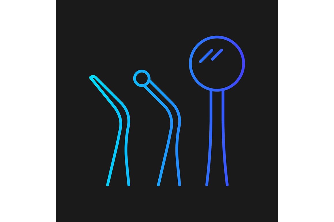 Dentistry tools and materials gradient icons set for dark and light mode