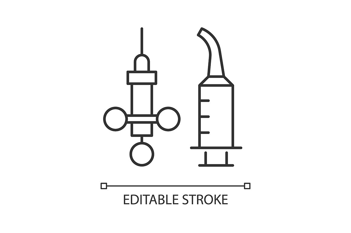 Dentistry tools and materials linear icons set for dark and light mode