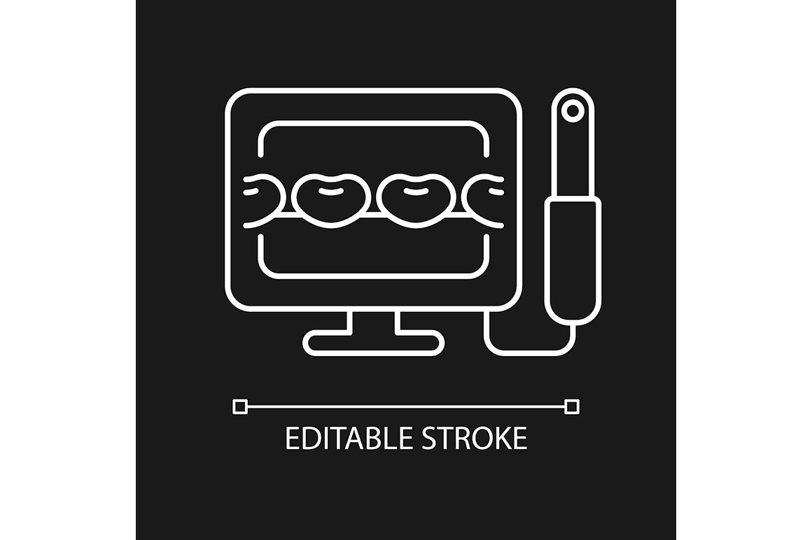 Dentistry tools and materials linear icons set for dark and light mode