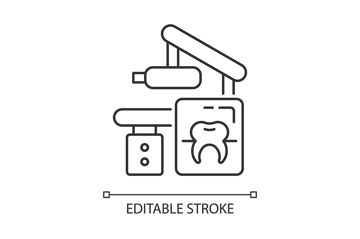 Dentistry tools and materials linear icons set for dark and light mode