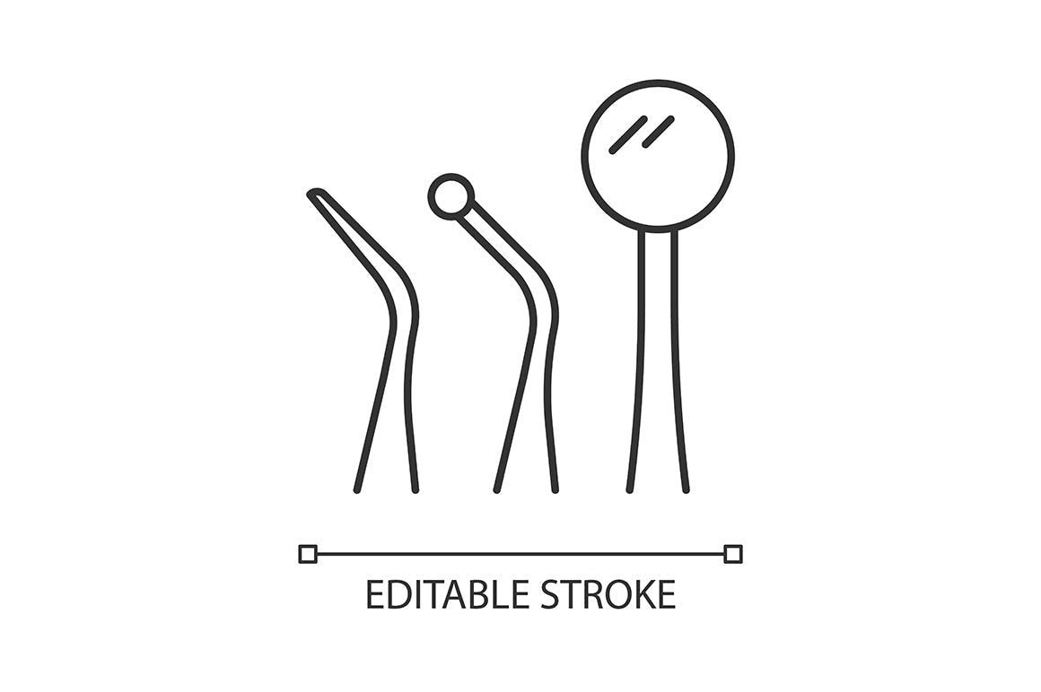 Dentistry tools and materials linear icons set for dark and light mode