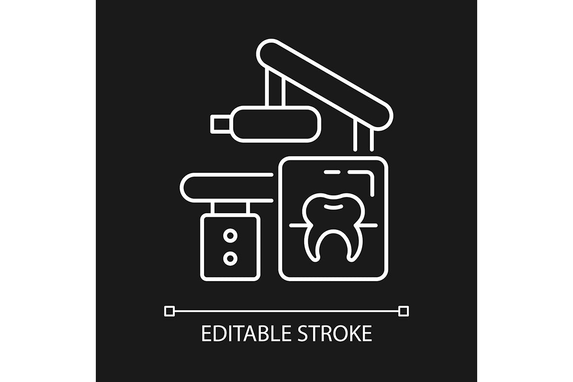 Dentistry tools and materials linear icons set for dark and light mode
