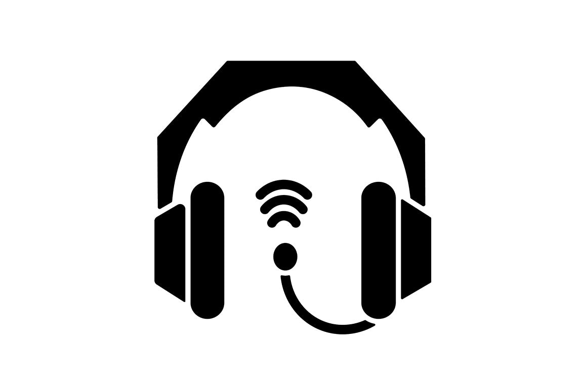 Different types of headphones black glyph icons set