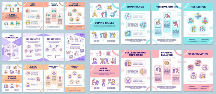 Difficulties of teenage life brochure template set