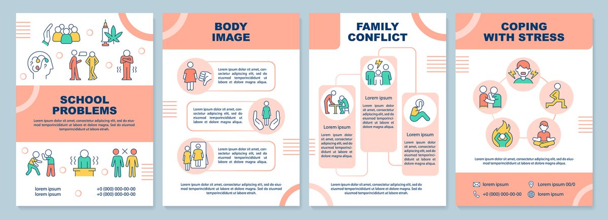 Difficulties of teenage life brochure template set