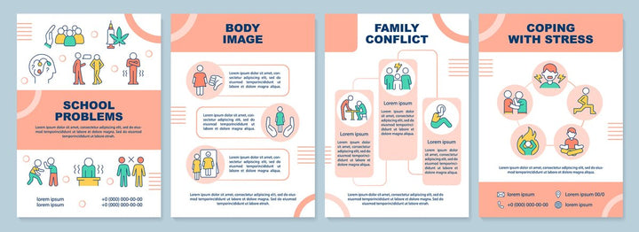 Difficulties of teenage life brochure template set
