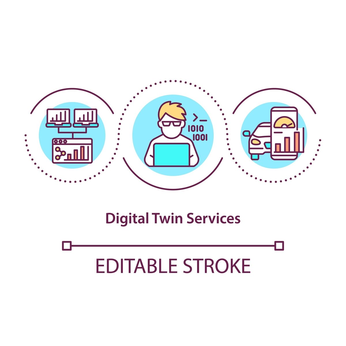 Digital twin concept icons set