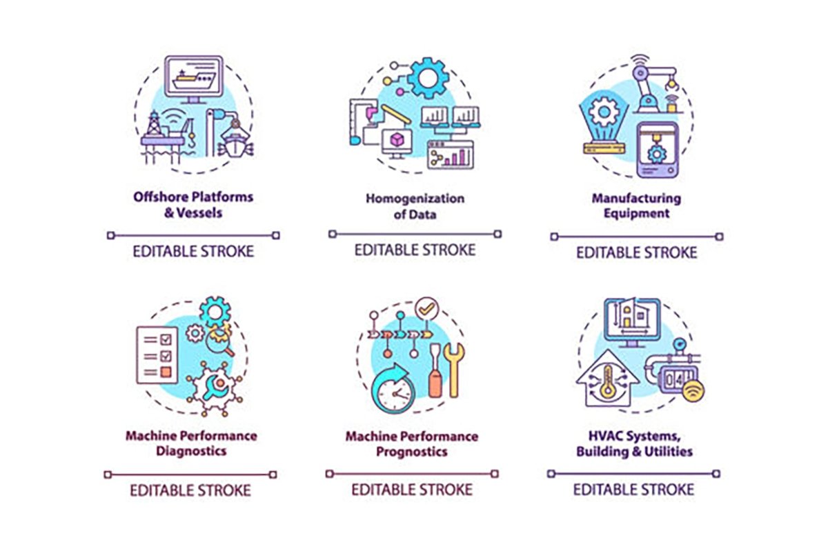 Digital twin concept icons set