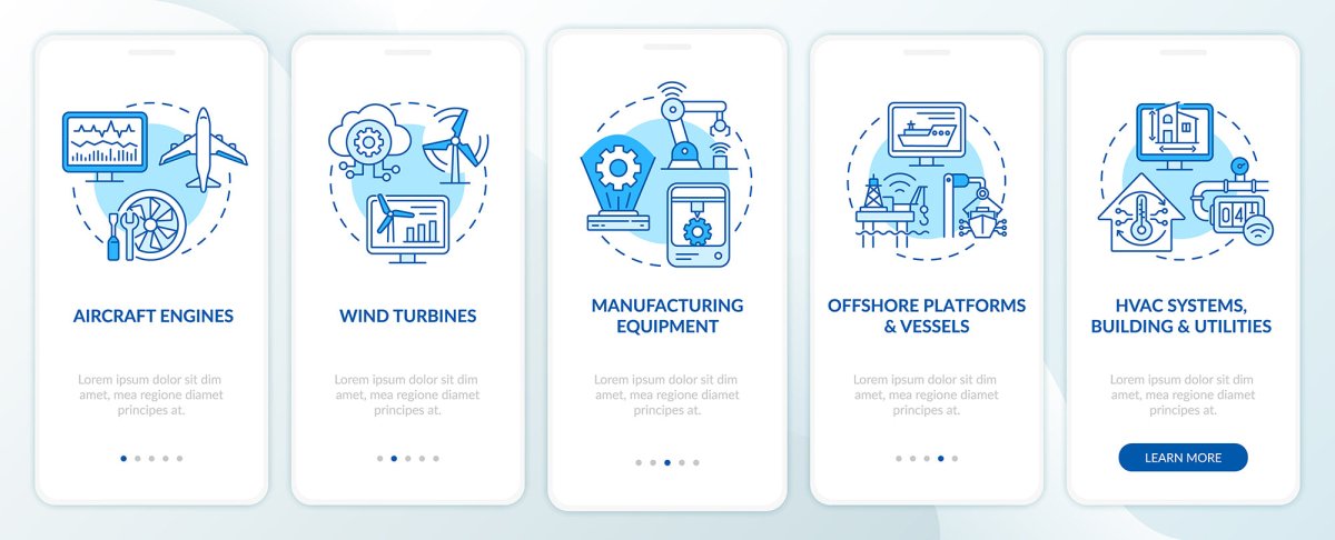 Digital twin onboarding mobile app page screen set
