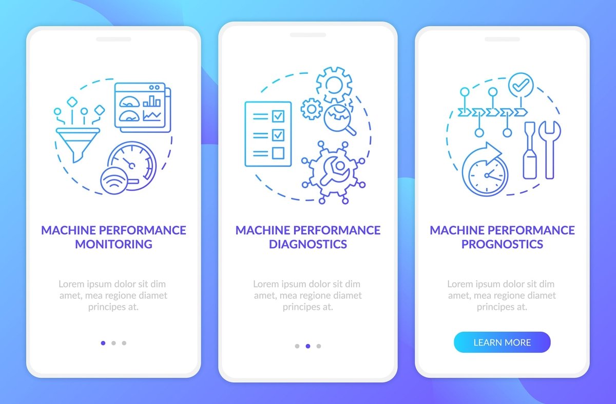 Digital twin onboarding mobile app page screen set