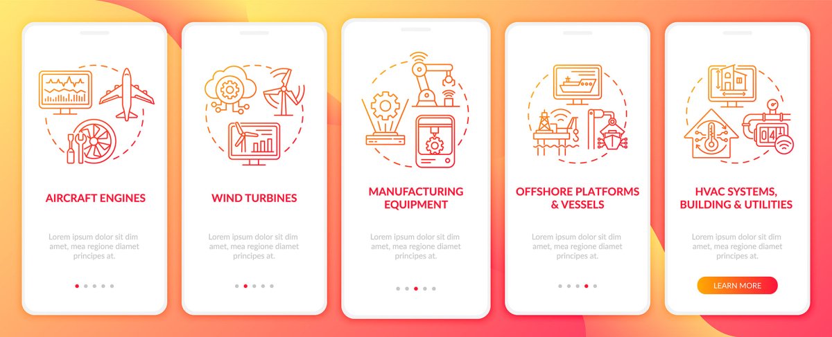 Digital twin onboarding mobile app page screen set