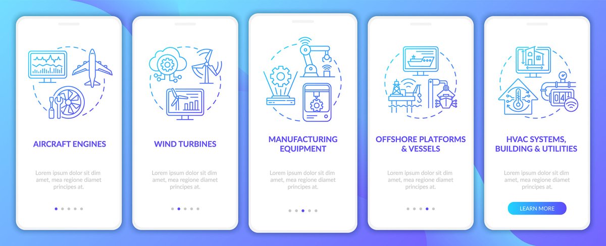 Digital twin onboarding mobile app page screen set