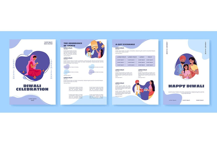 Diwali celebration flat vector brochure templates