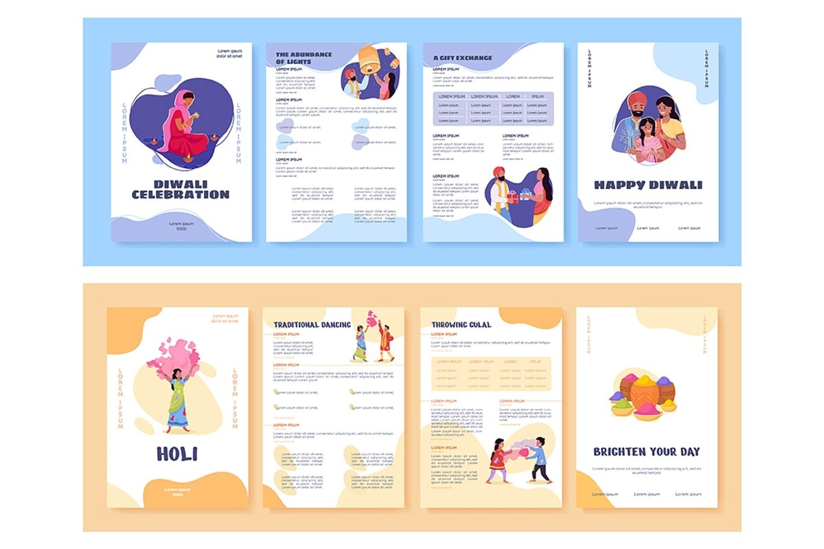 Diwali celebration flat vector brochure templates