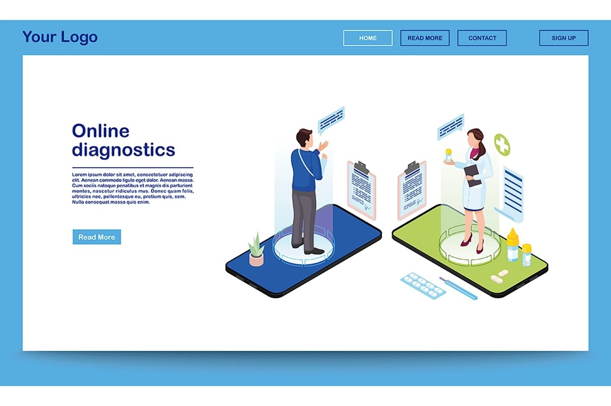 Doctor online service isometric landing page template